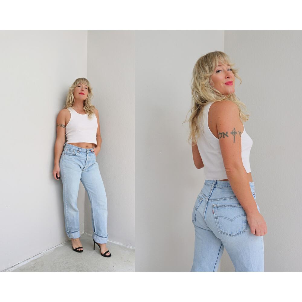 1990's Vintage Levi's 501 Faded In Light Wash Jeans Women's XS SM 30" 31" Waist